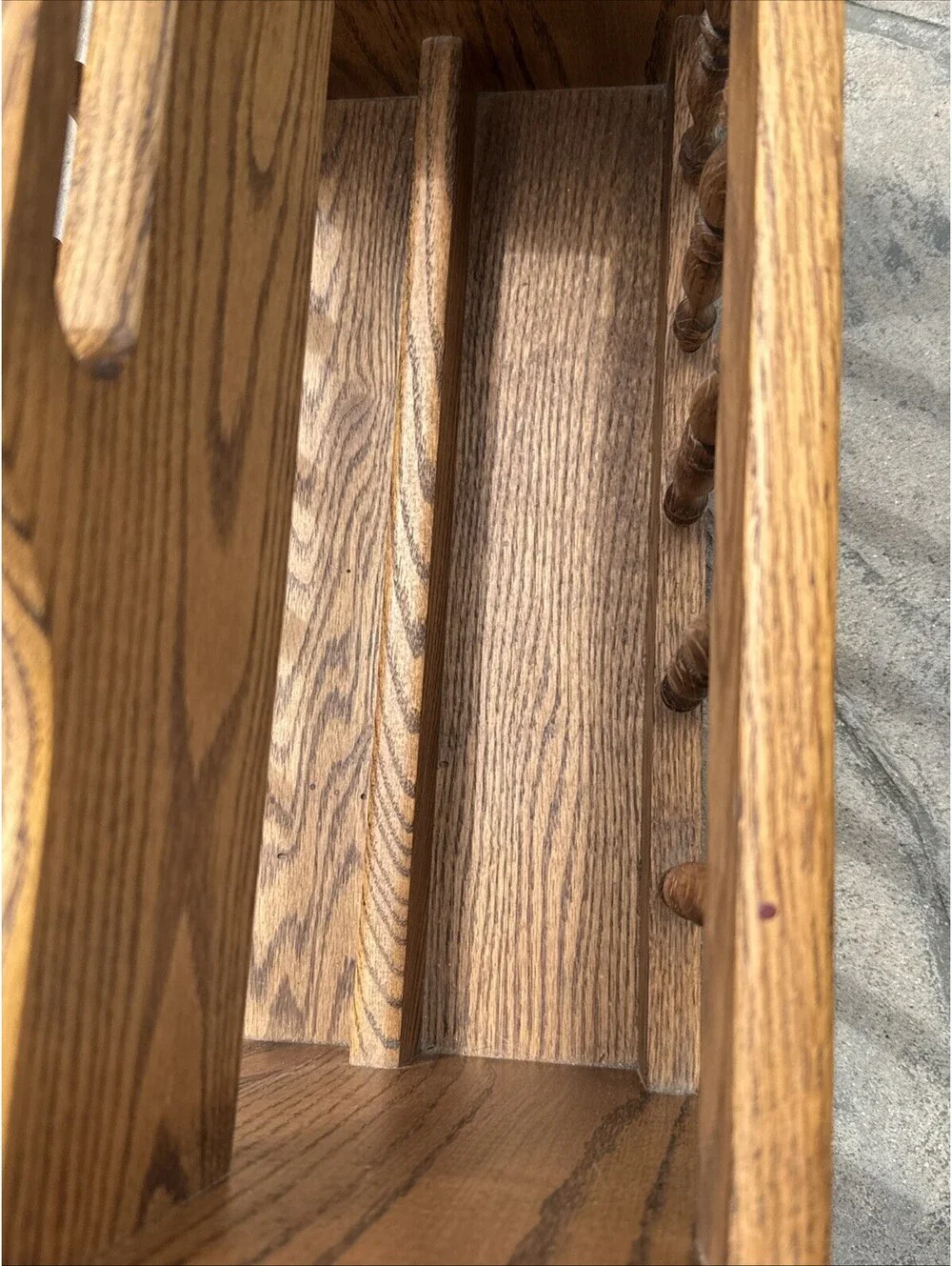 Solid Wood Oak Magazine Records LP Holder With Spindles MCM 2 Sections 19x16x12”